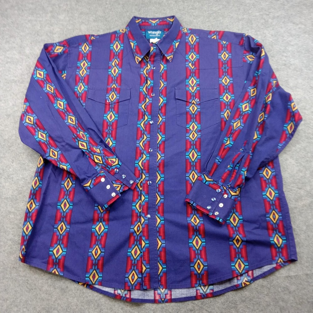 Wrangler Shirt Mens 2XL Cowboy Western Pearl Snap Aztec Southwestern Brushpopper
